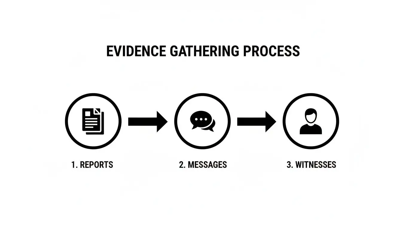 How to Get Supervised Visitation in Arkansas 2 A diagram illustrating the evidence gathering process with steps for reports, messages, and witnesses.